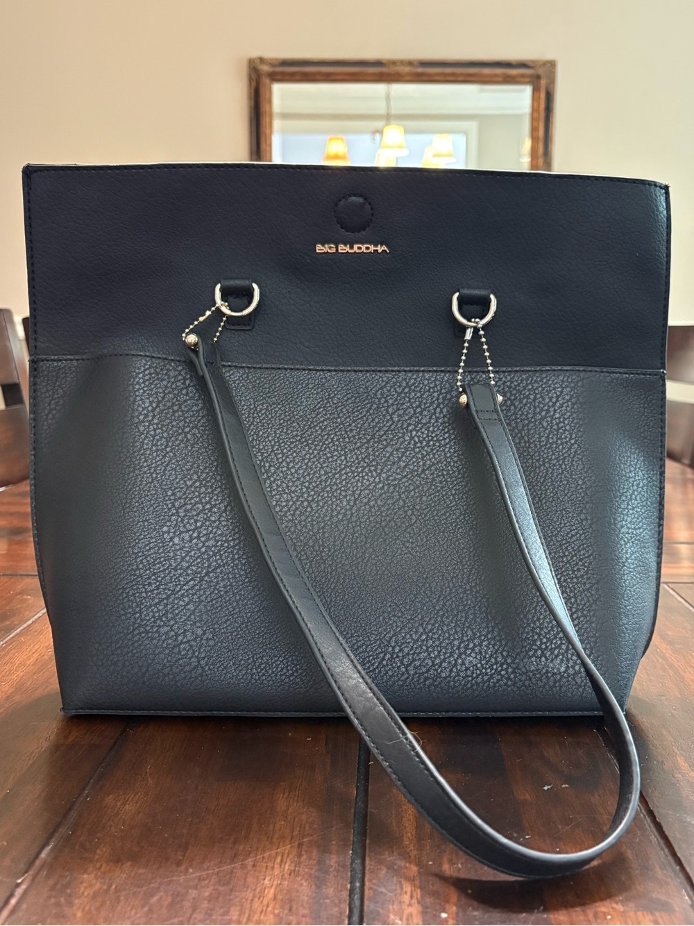 Big Buddha black faux leather tote bag purse with gold hardware